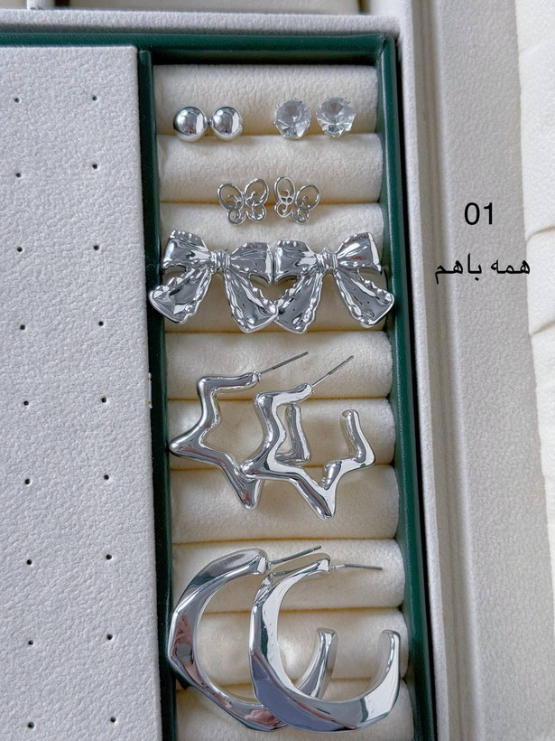پک گوشواره ستاره و پاپیون آبکاری نقره 6 عددی