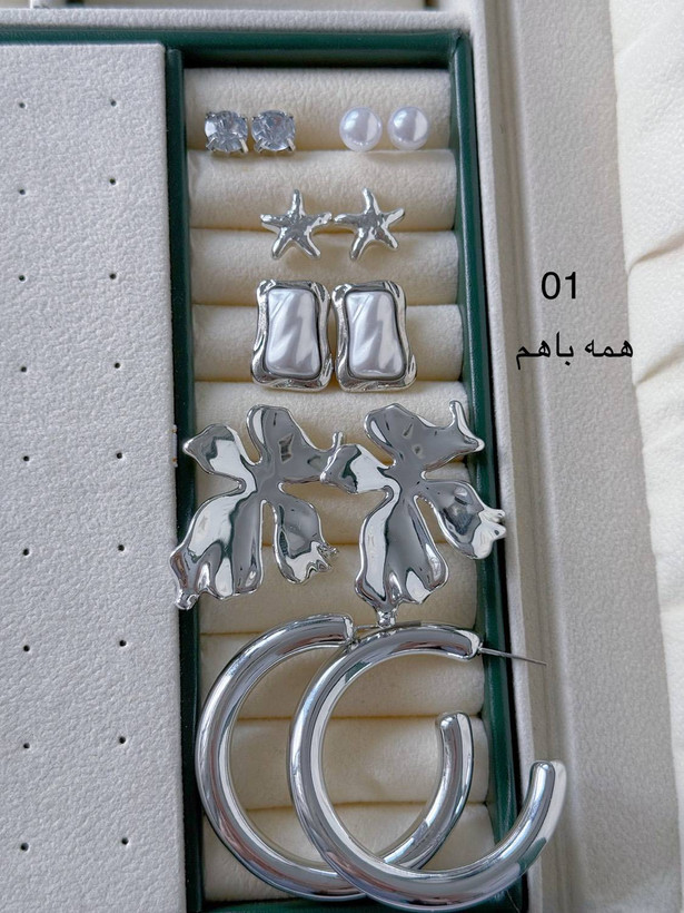 پک گوشواره مینیمال آبکاری نقره ۶ عددی