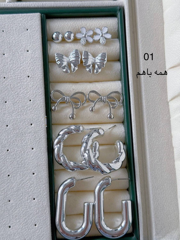 پک گوشواره مینیمال آبکاری نقره ۶ عددی