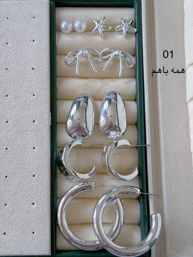 پک گوشواره مینیمال آبکاری نقره ۶ عددی