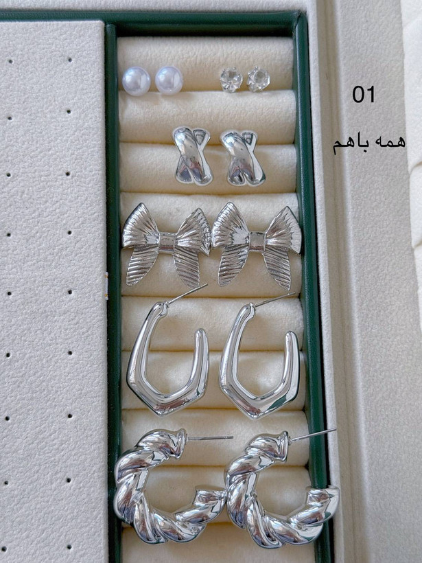 پک گوشواره مینیمال آبکاری نقره ۶ عددی
